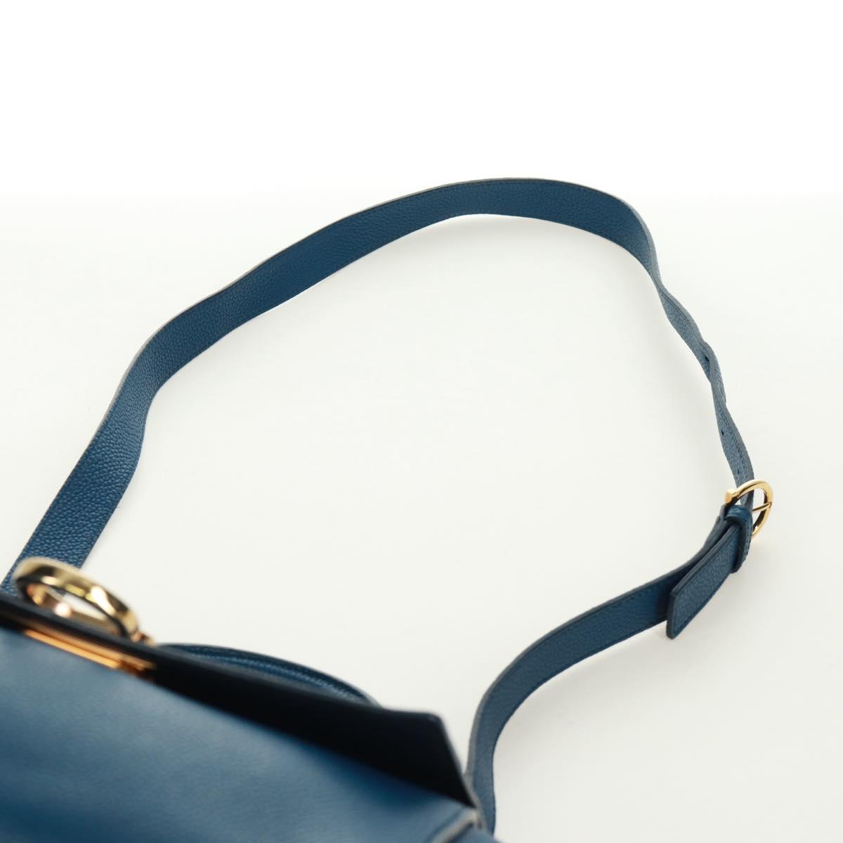 Salvatore Ferragamo Gancini Sofia Hand Bag Leather 2way Blue Gold Auth 171096A