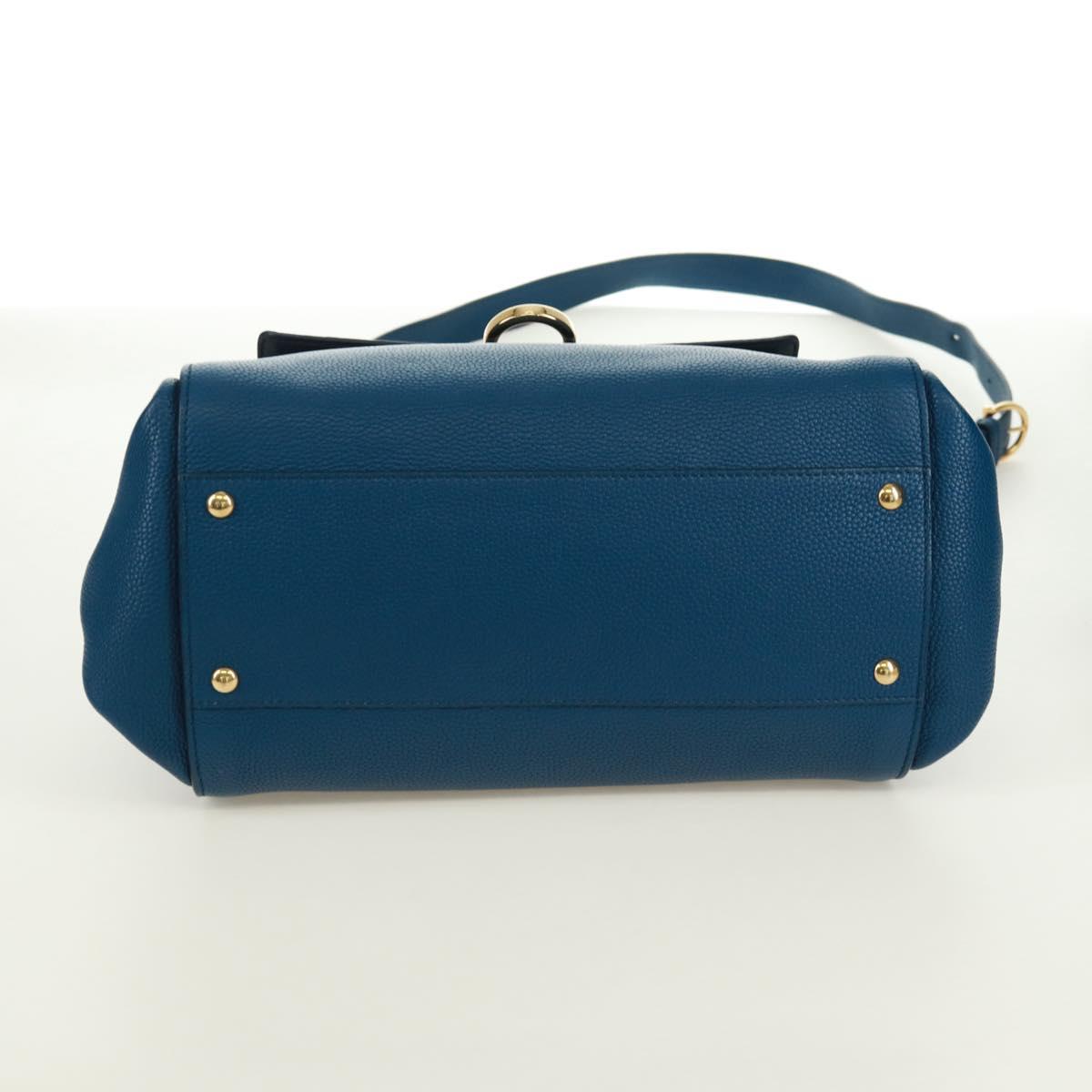 Salvatore Ferragamo Gancini Sofia Hand Bag Leather 2way Blue Gold Auth 171096A