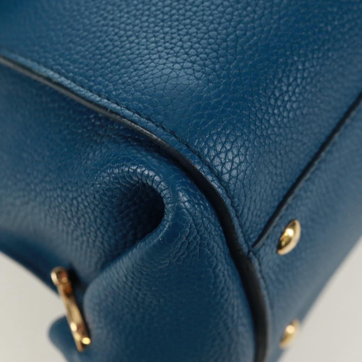 Salvatore Ferragamo Gancini Sofia Hand Bag Leather 2way Blue Gold Auth 171096A