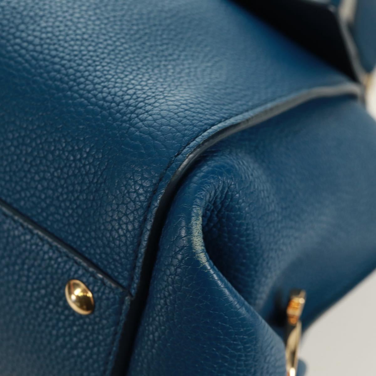 Salvatore Ferragamo Gancini Sofia Hand Bag Leather 2way Blue Gold Auth 171096A