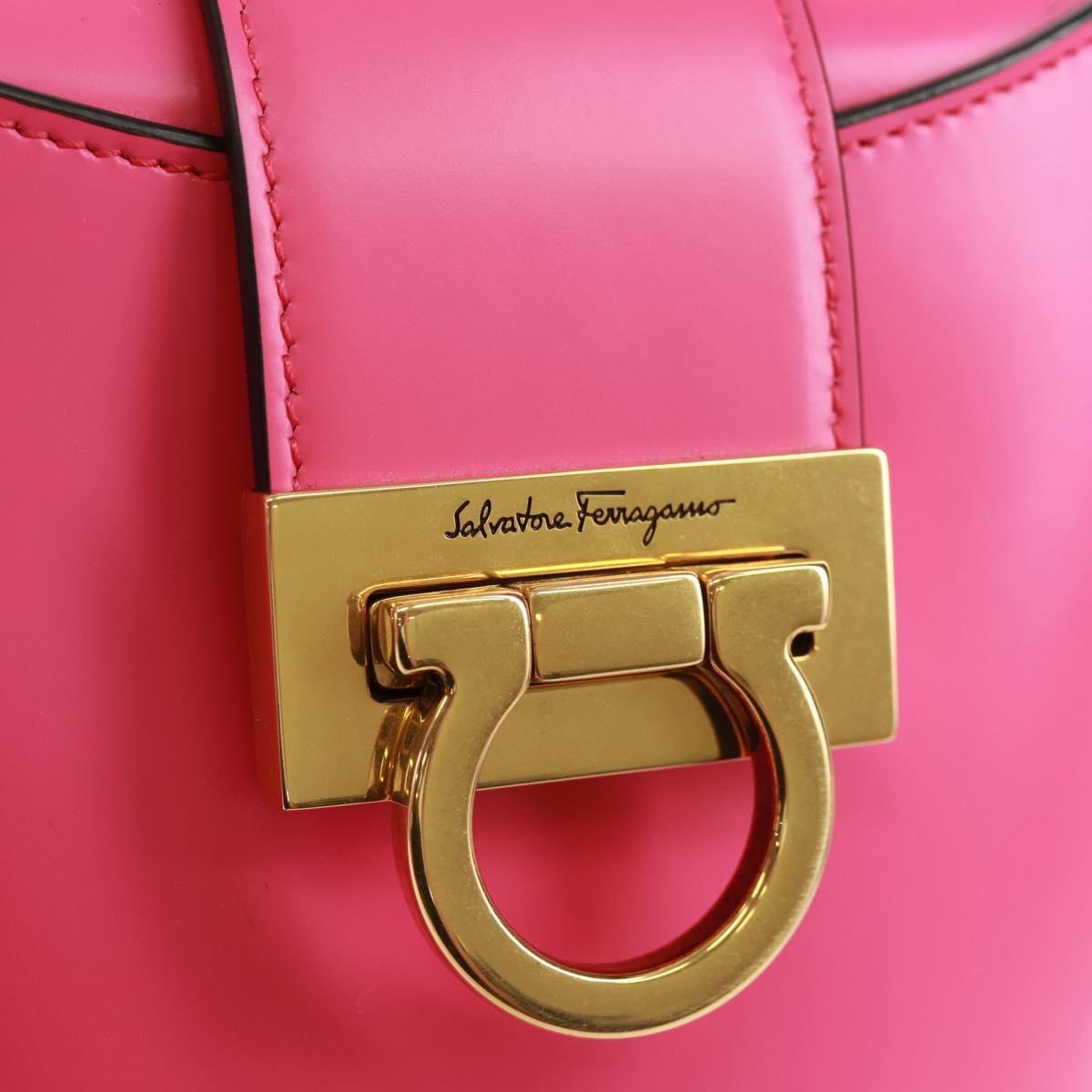 Salvatore Ferragamo Gancini Shoulder Bag Leather Pink Gold Auth 171099M