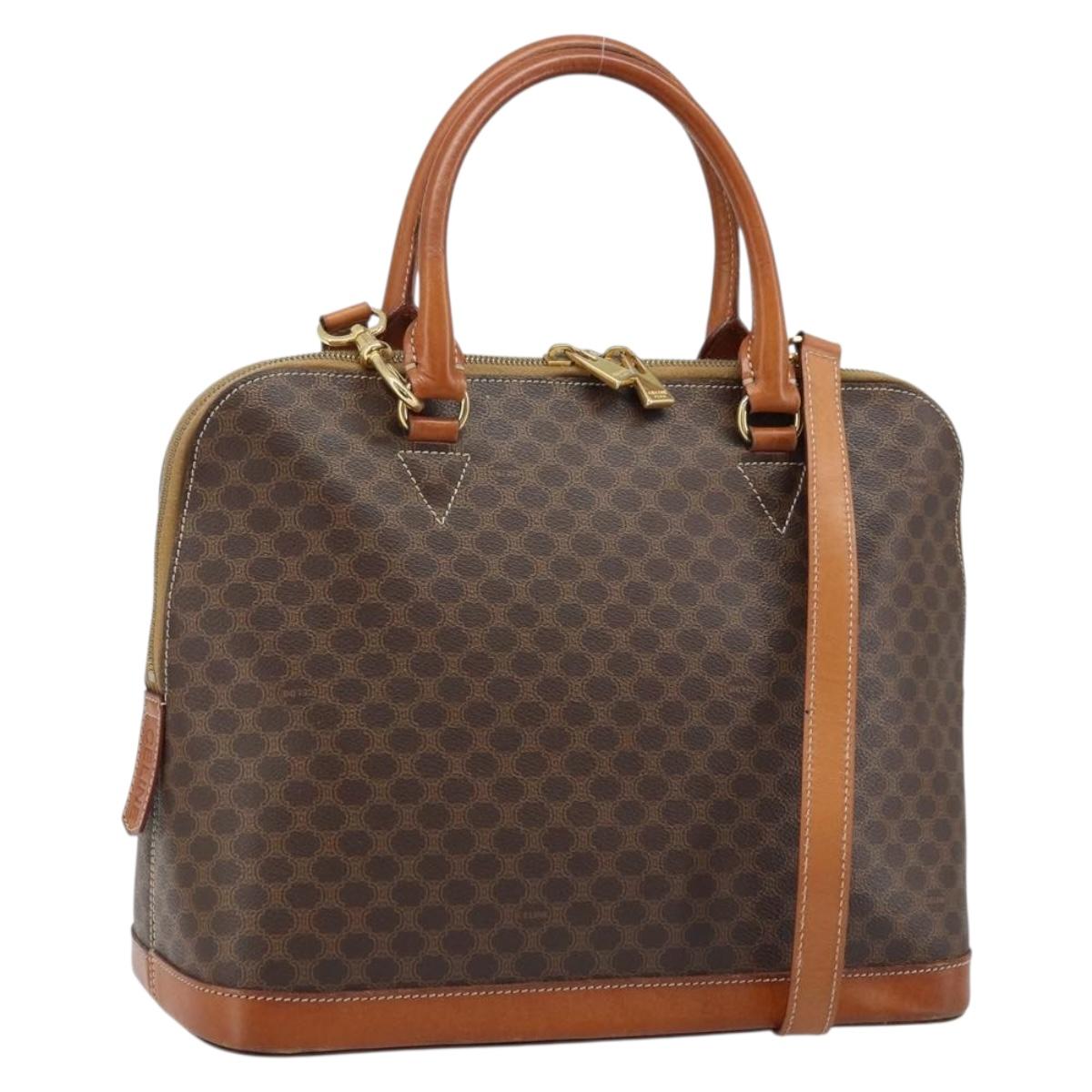 CELINE Macadam Canvas Hand Bag PVC Leather 2way Brown Gold Auth 171116