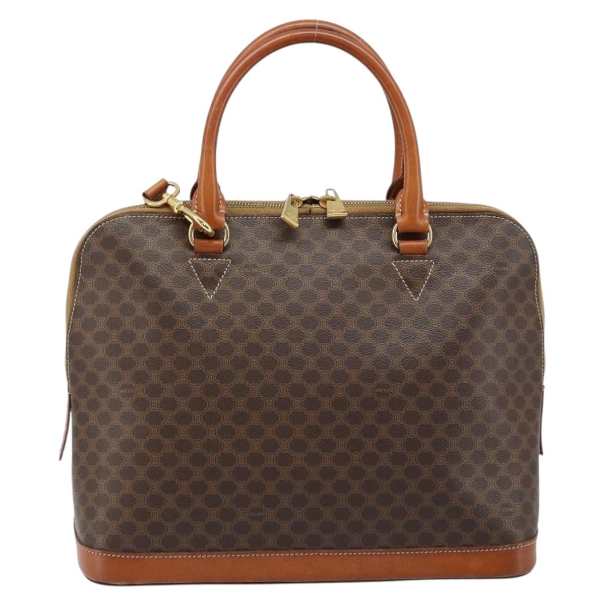 CELINE Macadam Canvas Hand Bag PVC Leather 2way Brown Gold Auth 171116