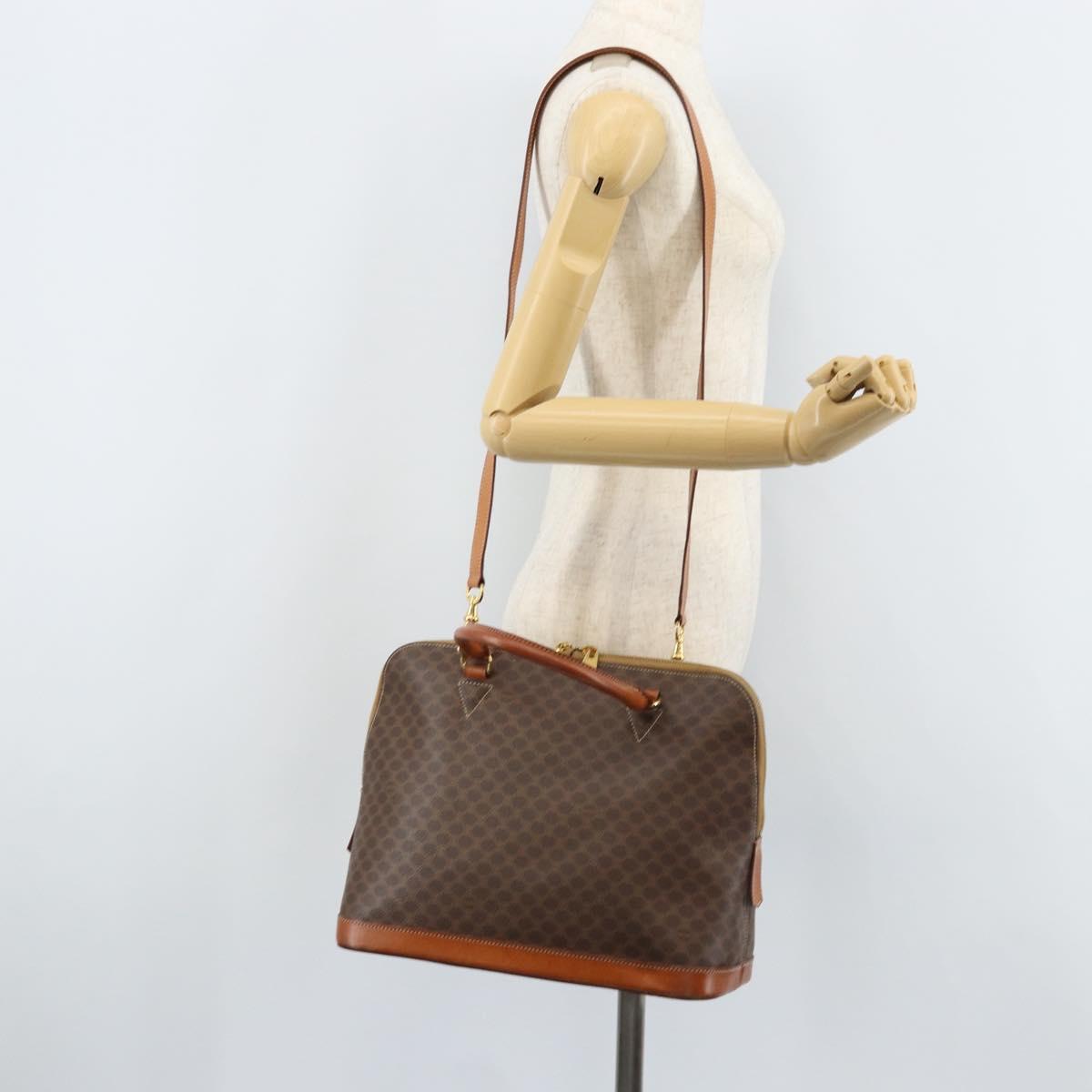CELINE Macadam Canvas Hand Bag PVC Leather 2way Brown Gold Auth 171116
