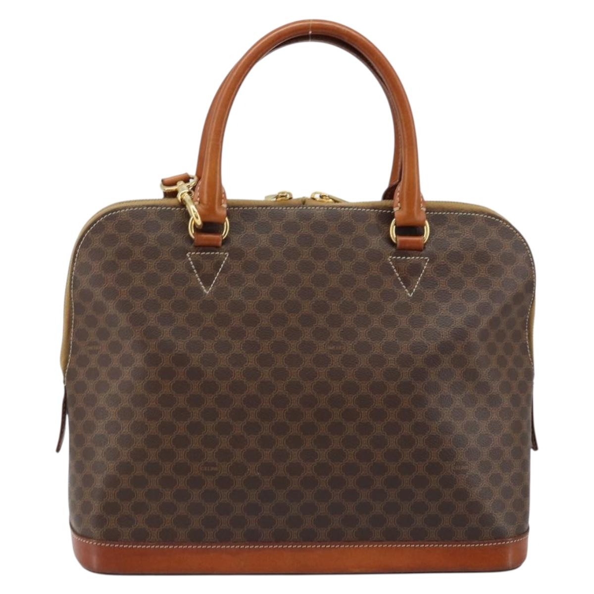 CELINE Macadam Canvas Hand Bag PVC Leather 2way Brown Gold Auth 171116