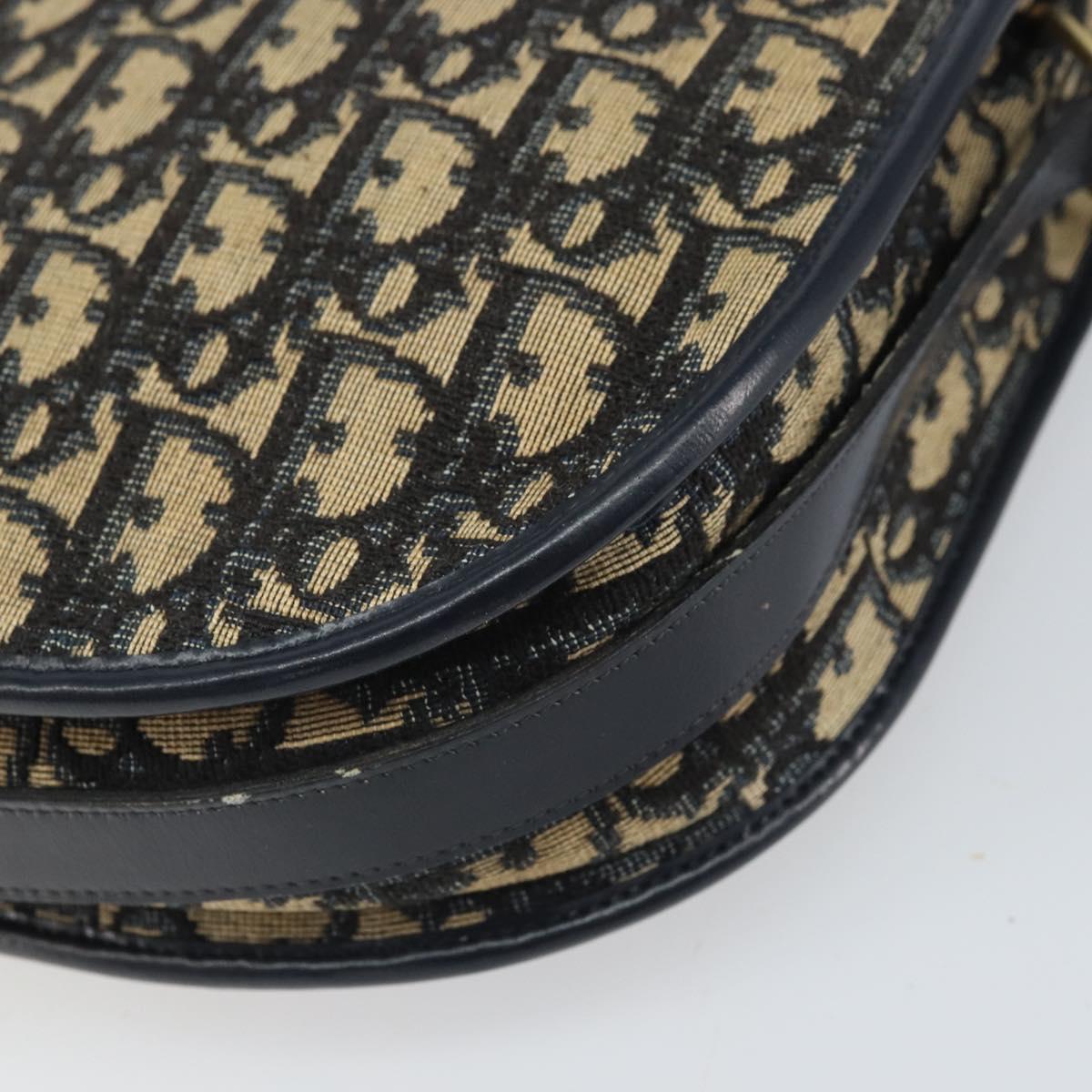 Christian Dior Trotter Canvas Shoulder Bag Navy Gold Auth 171117