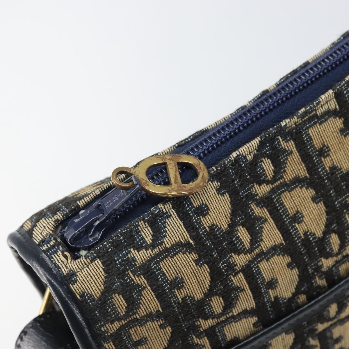 Christian Dior Trotter Canvas Shoulder Bag Navy Gold Auth 171117