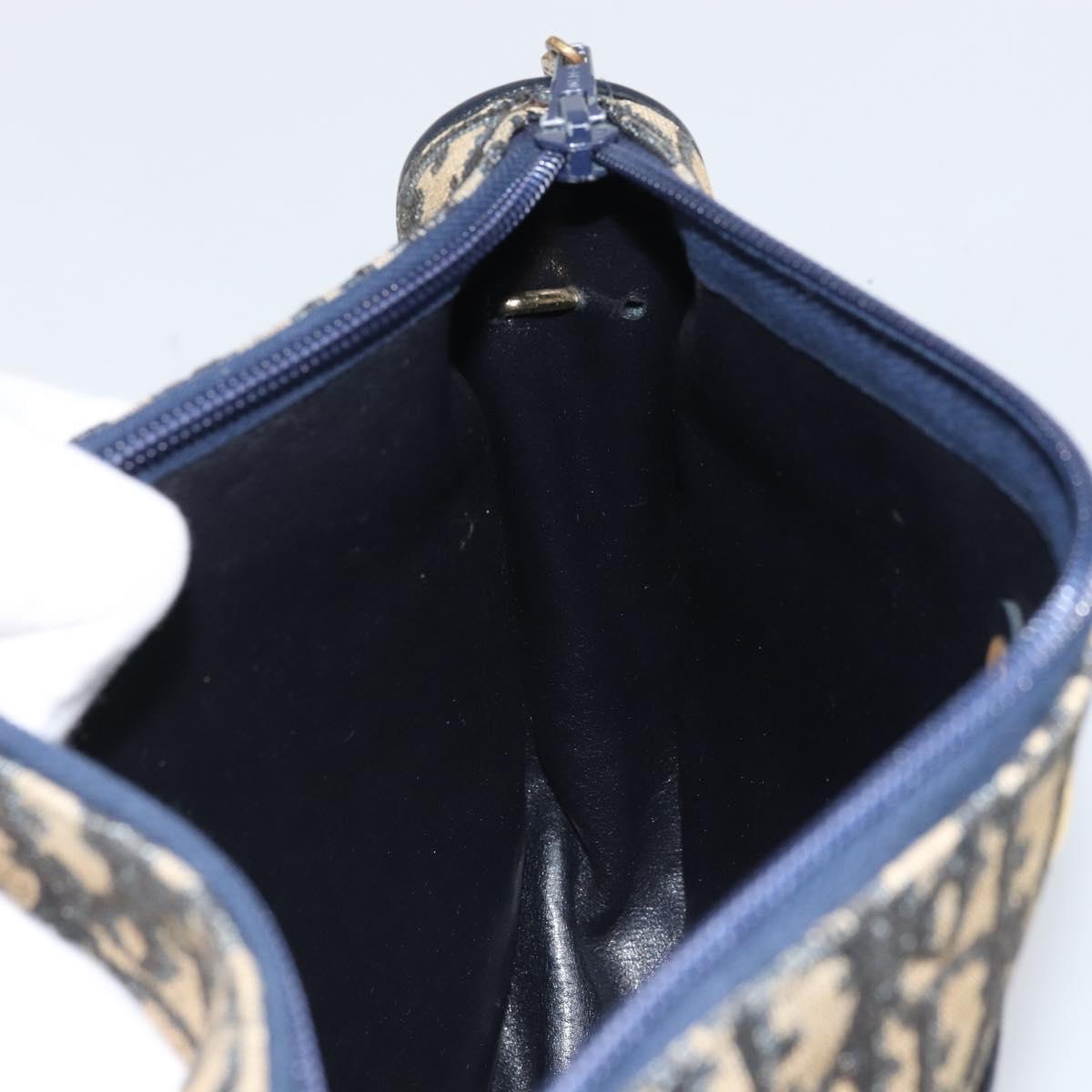 Christian Dior Trotter Canvas Shoulder Bag Navy Gold Auth 171117