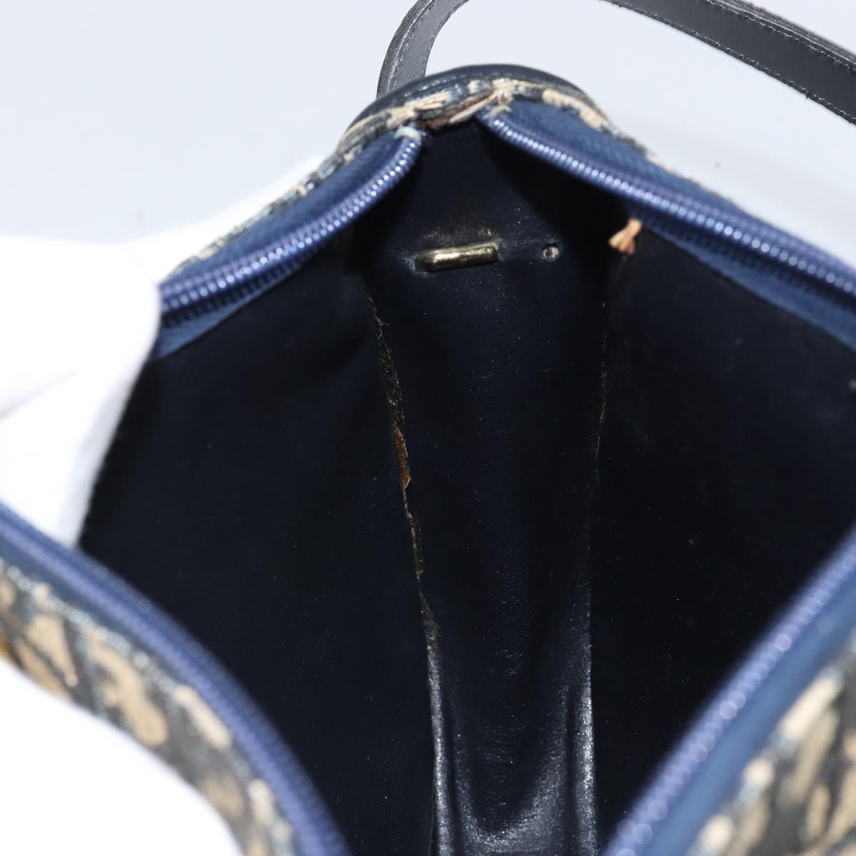 Christian Dior Trotter Canvas Shoulder Bag Navy Gold Auth 171117