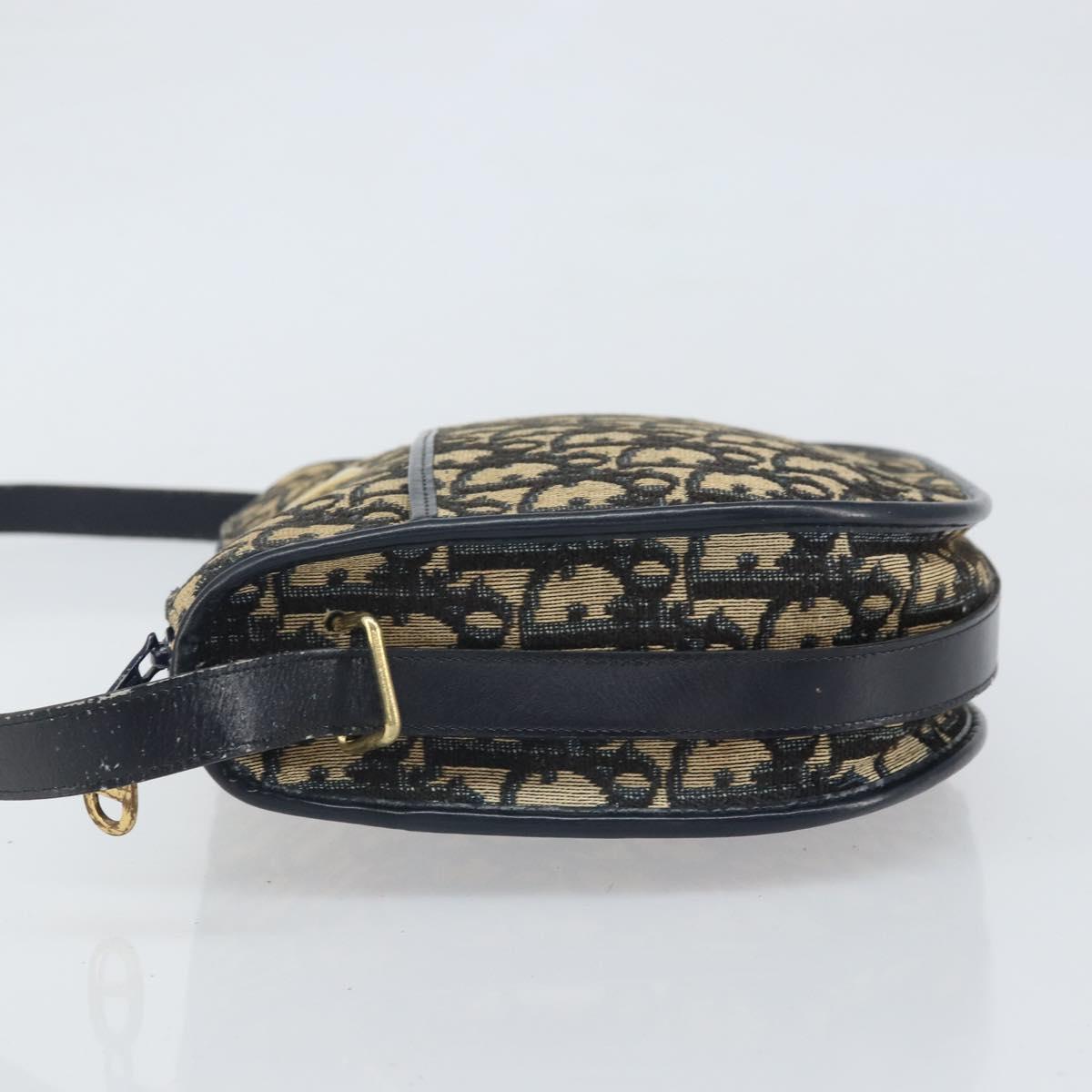 Christian Dior Trotter Canvas Shoulder Bag Navy Gold Auth 171117