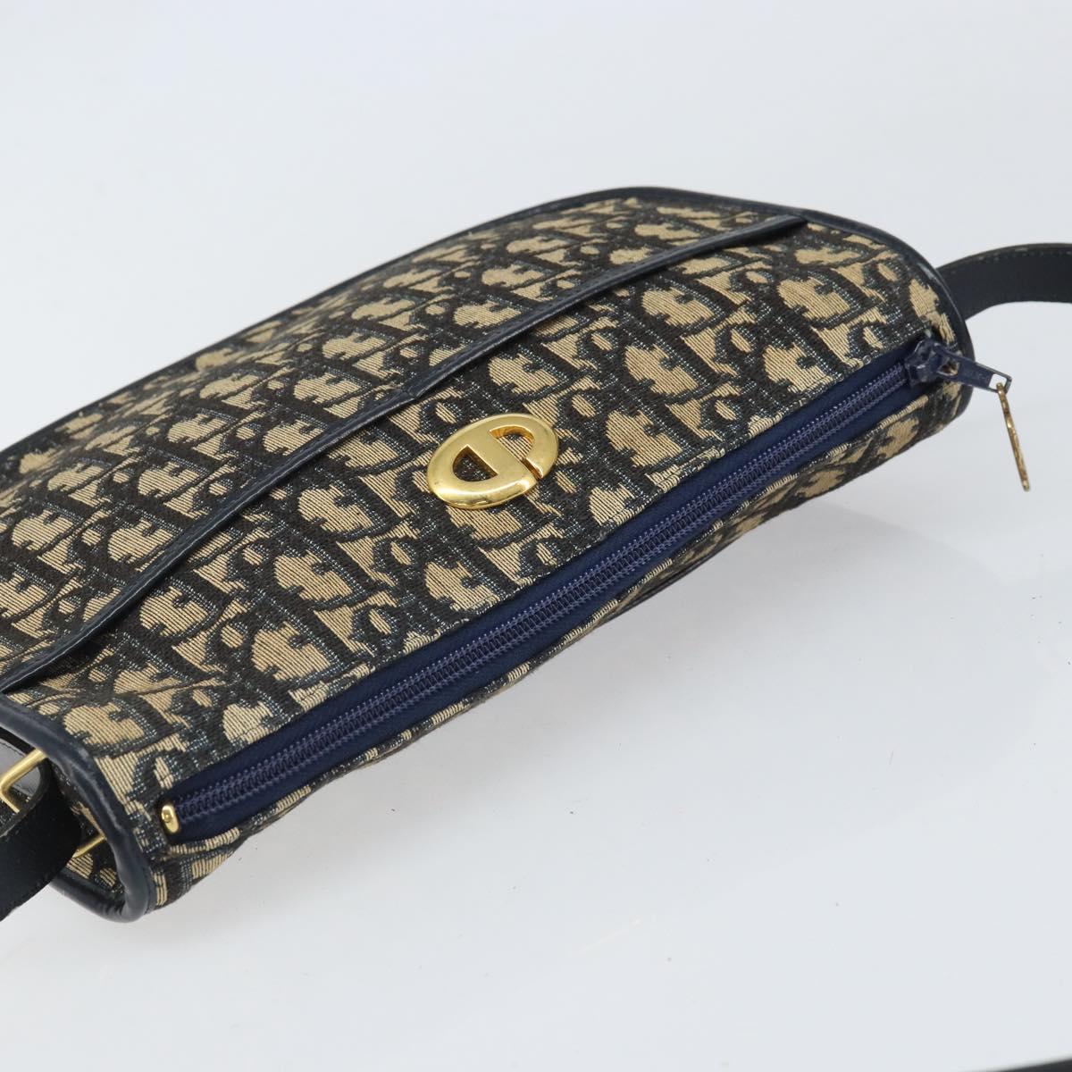 Christian Dior Trotter Canvas Shoulder Bag Navy Gold Auth 171117
