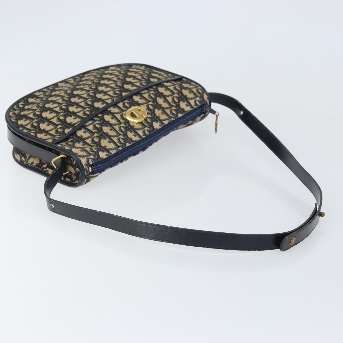 Christian Dior Trotter Canvas Shoulder Bag Navy Gold Auth 171117