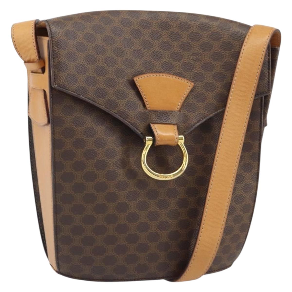 CELINE Macadam Canvas Shoulder Bag PVC Leather Brown Gold Auth 171119