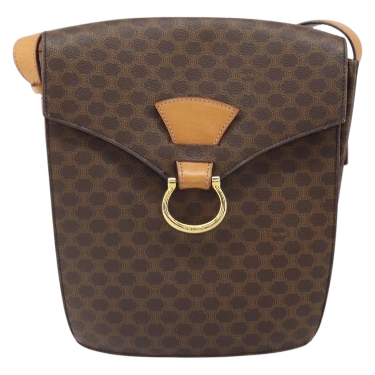 CELINE Macadam Canvas Shoulder Bag PVC Leather Brown Gold Auth 171119