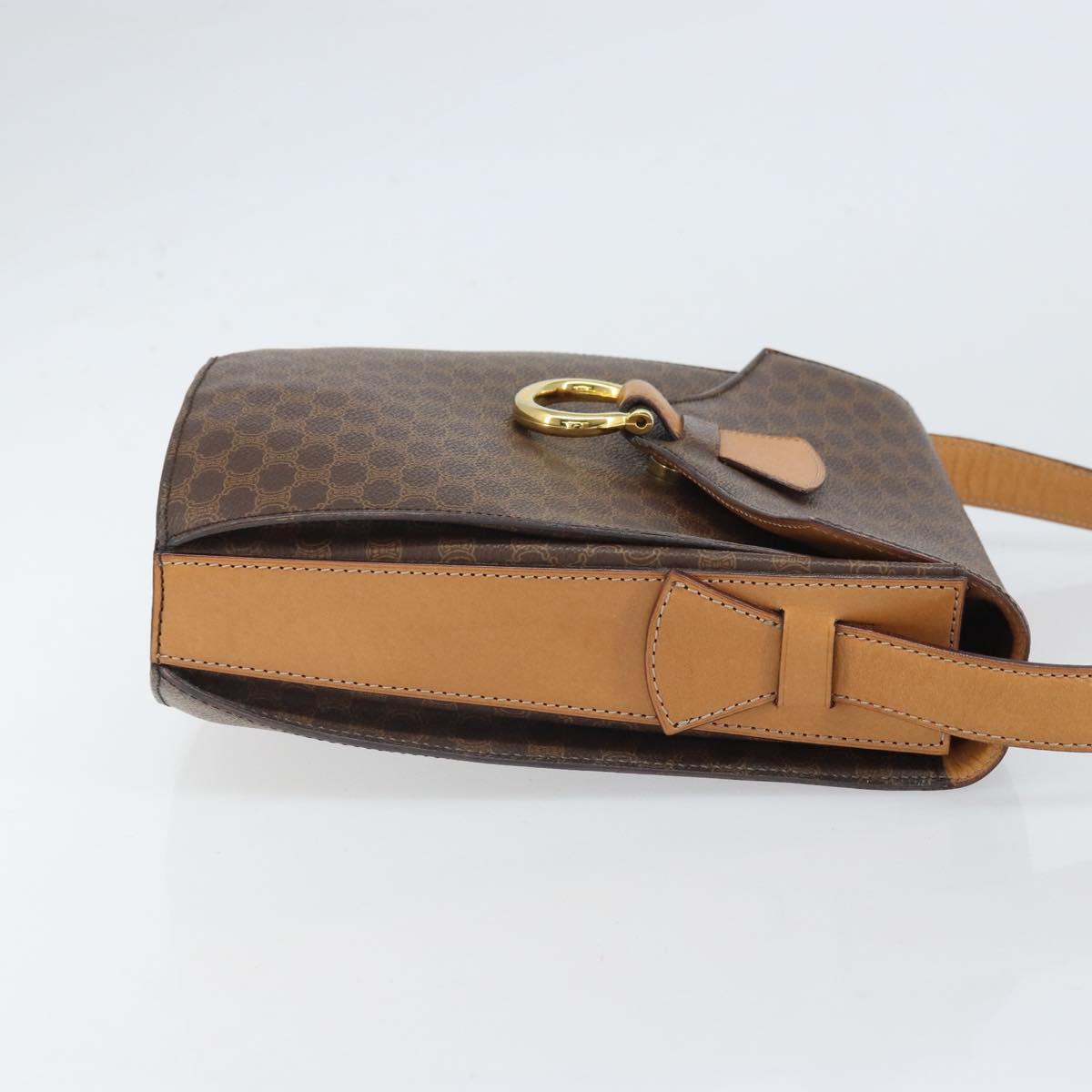 CELINE Macadam Canvas Shoulder Bag PVC Leather Brown Gold Auth 171119