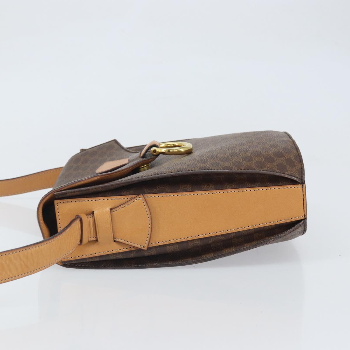 CELINE Macadam Canvas Shoulder Bag PVC Leather Brown Gold Auth 171119
