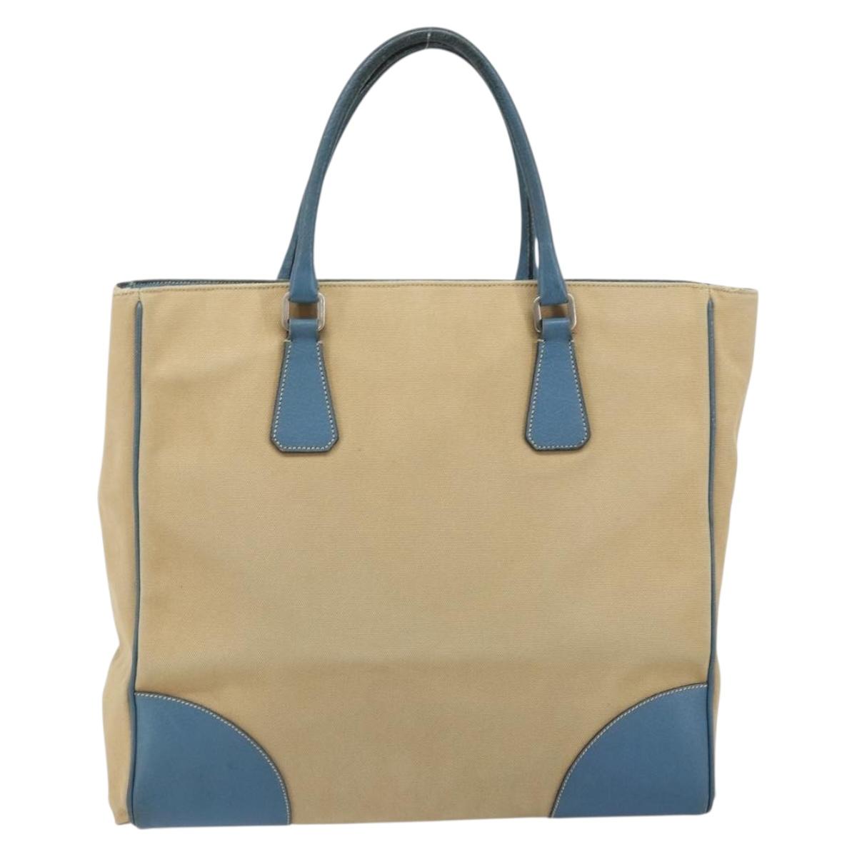 PRADA Tote Bag Canvas Beige Silver Auth 171123