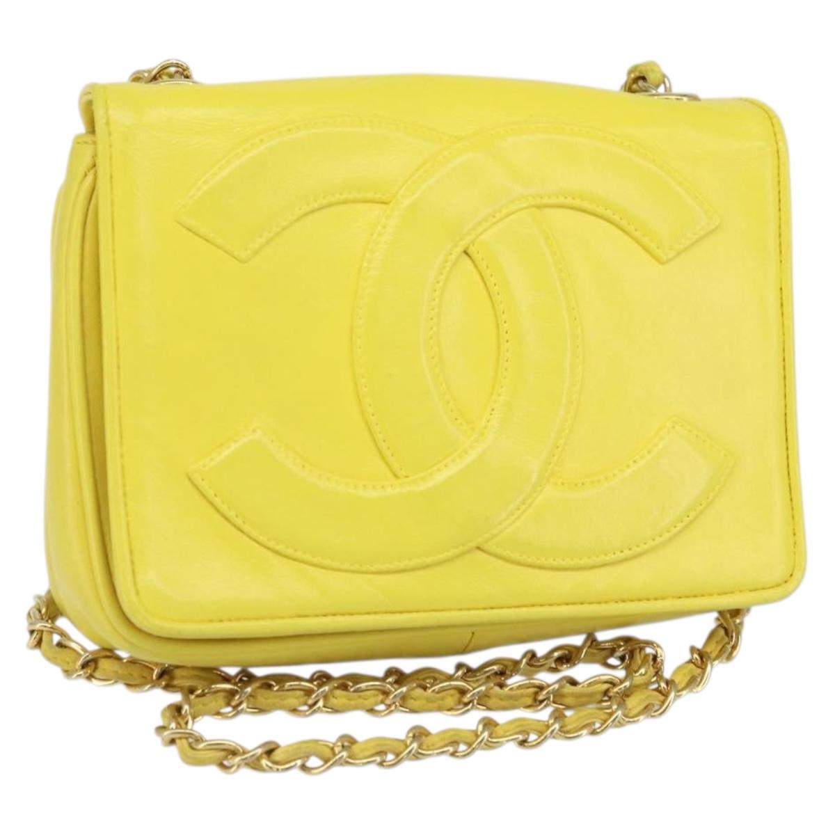 CHANEL Chain Shoulder Bag Lamb Skin Yellow Gold CC Auth 171127V