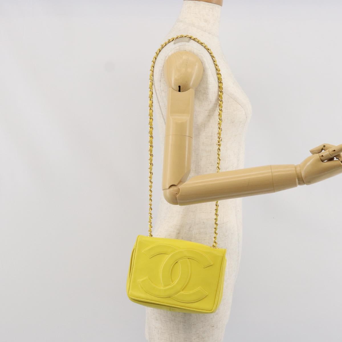 CHANEL Chain Shoulder Bag Lamb Skin Yellow Gold CC Auth 171127V