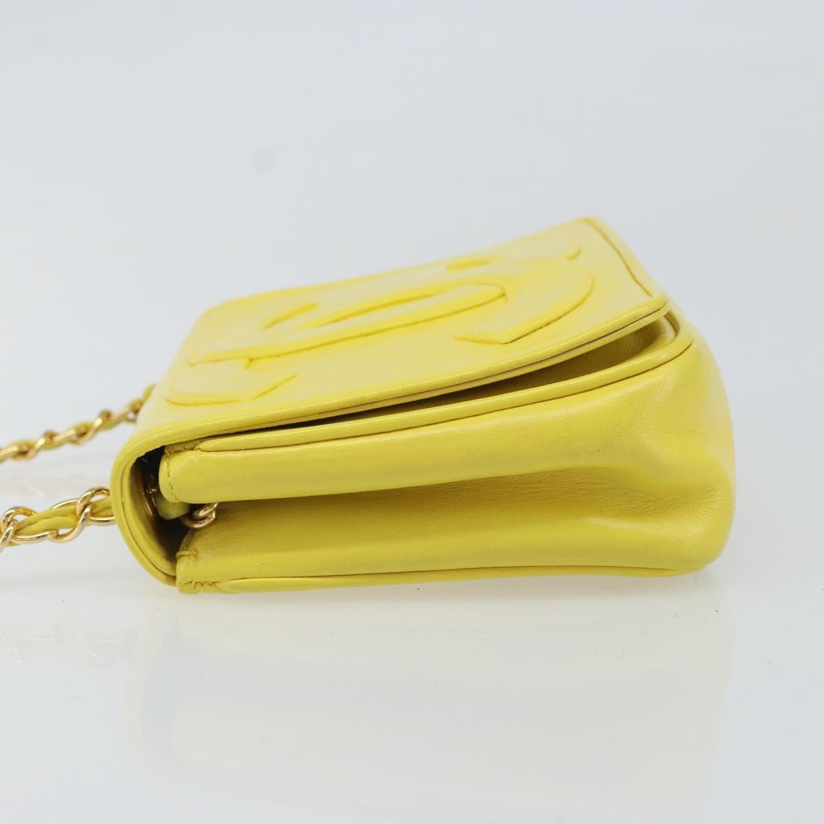 CHANEL Chain Shoulder Bag Lamb Skin Yellow Gold CC Auth 171127V