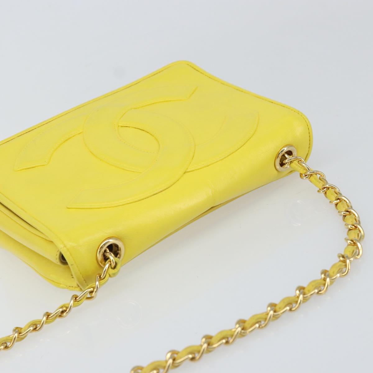 CHANEL Chain Shoulder Bag Lamb Skin Yellow Gold CC Auth 171127V
