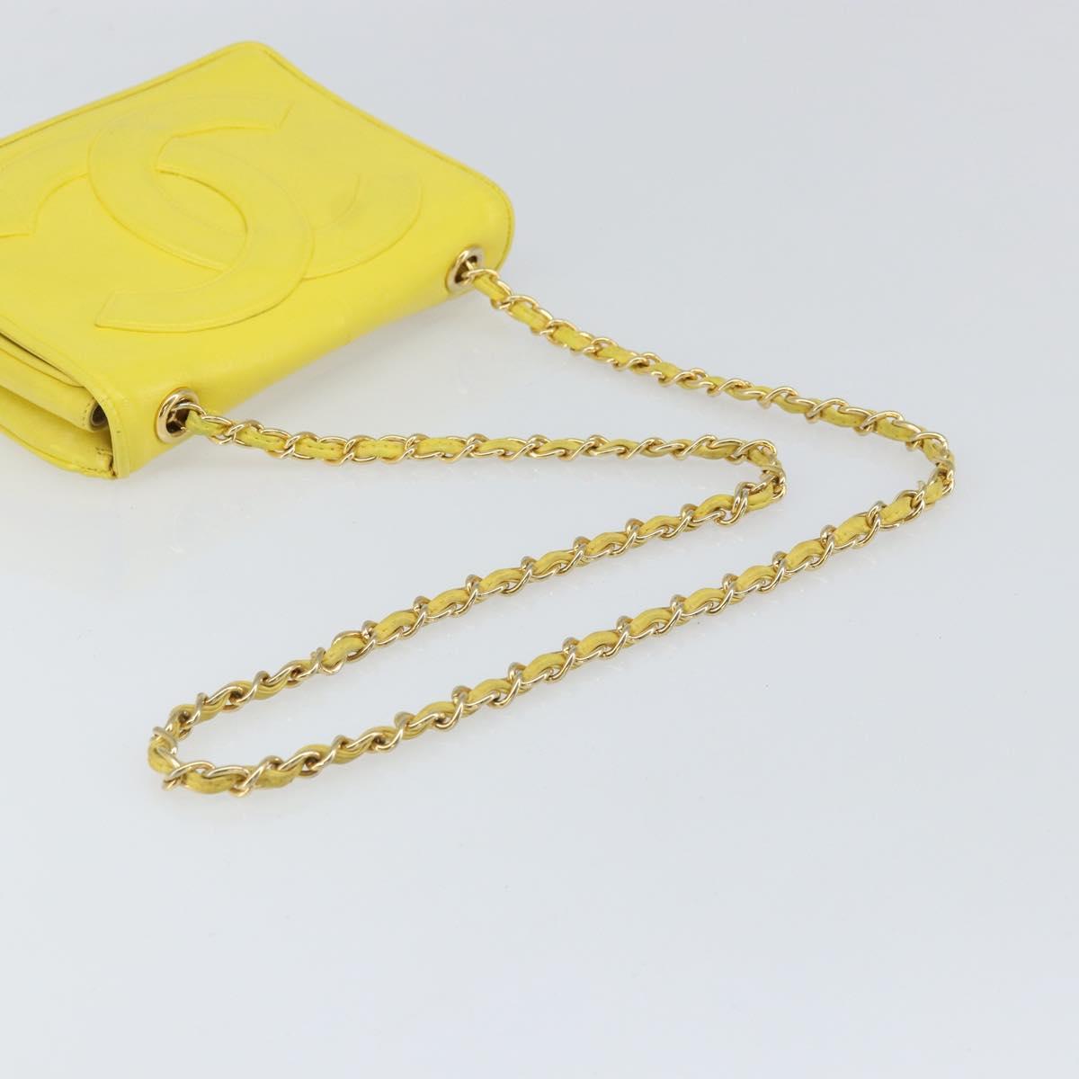 CHANEL Chain Shoulder Bag Lamb Skin Yellow Gold CC Auth 171127V
