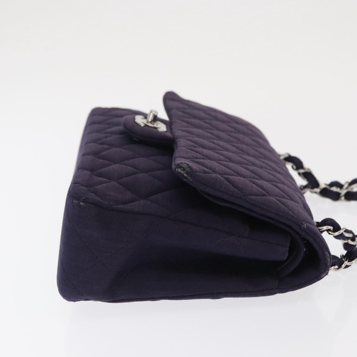 CHANEL Double Flap Matelasse Chain Bag Cotton Purple Silver CC Auth 171158