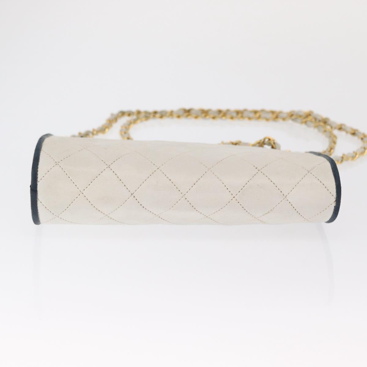 CHANEL Matelasse Chain Shoulder Bag Leather White Gold CC Auth 171161