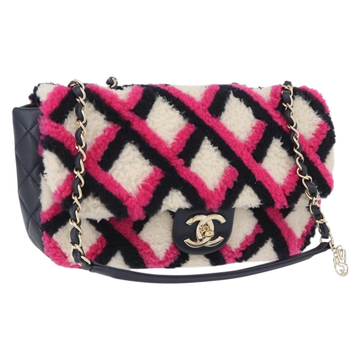 CHANEL Matelasse Chain Shoulder Bag Mouton Black Pink CC Auth 171163SAM