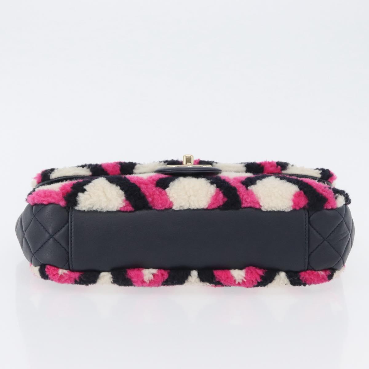 CHANEL Matelasse Chain Shoulder Bag Mouton Black Pink CC Auth 171163SAM