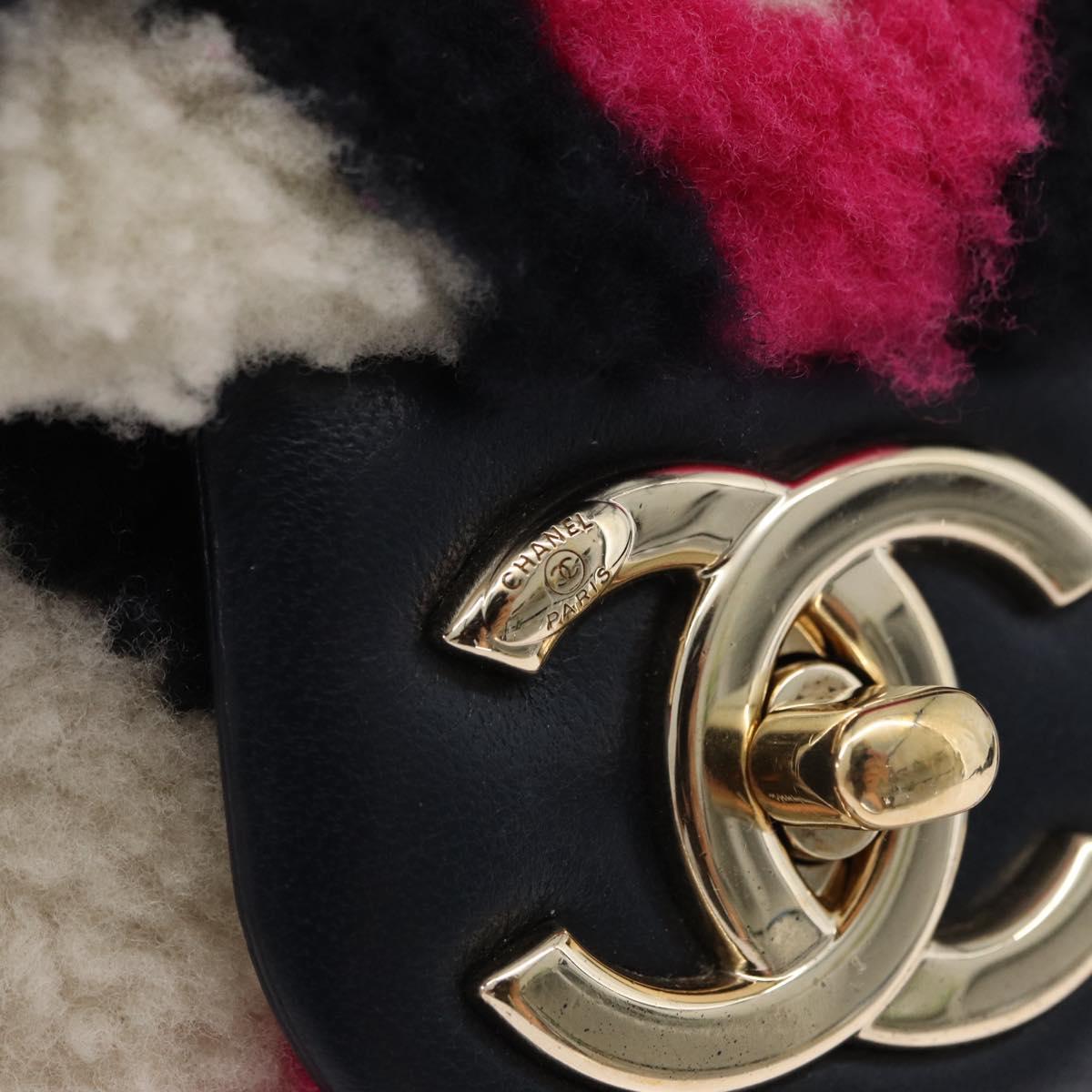 CHANEL Matelasse Chain Shoulder Bag Mouton Black Pink CC Auth 171163SAM