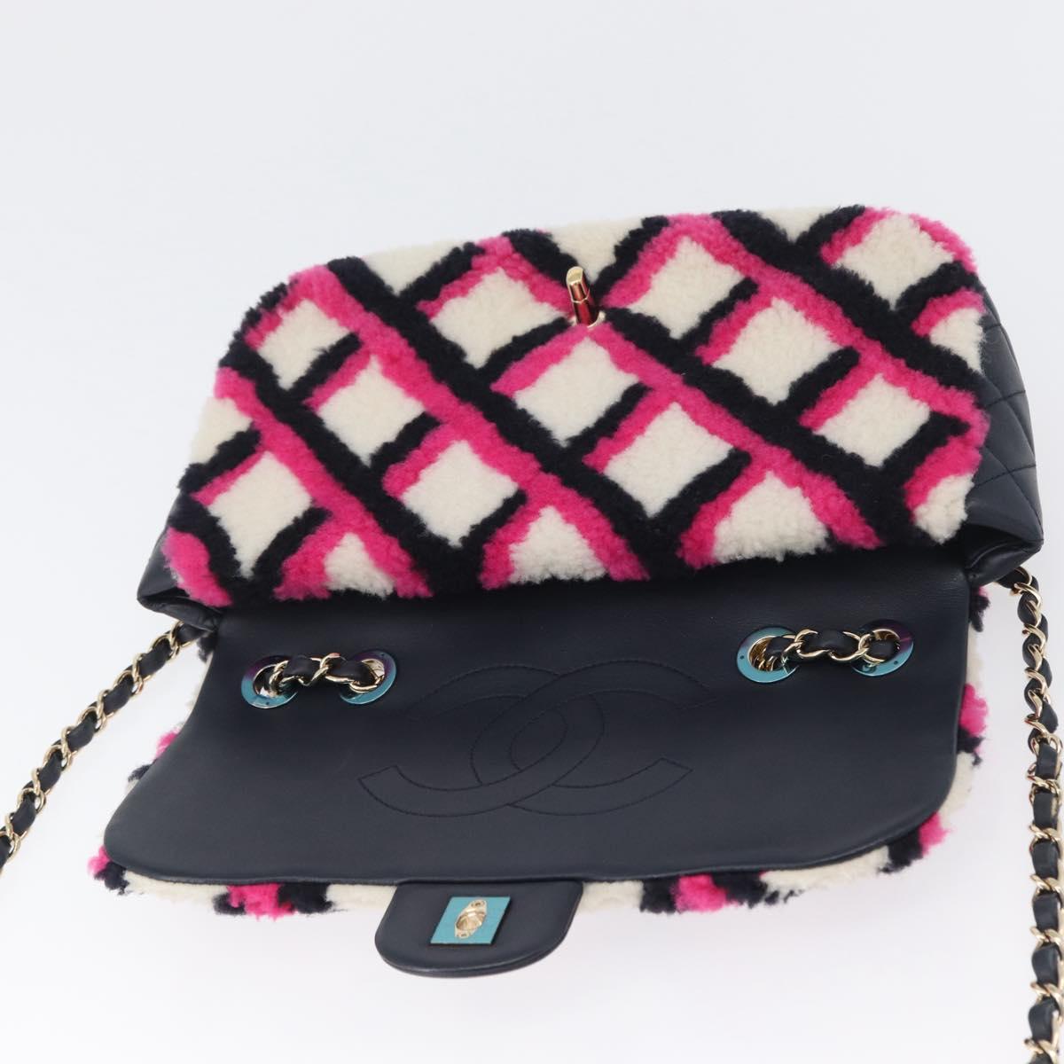 CHANEL Matelasse Chain Shoulder Bag Mouton Black Pink CC Auth 171163SAM