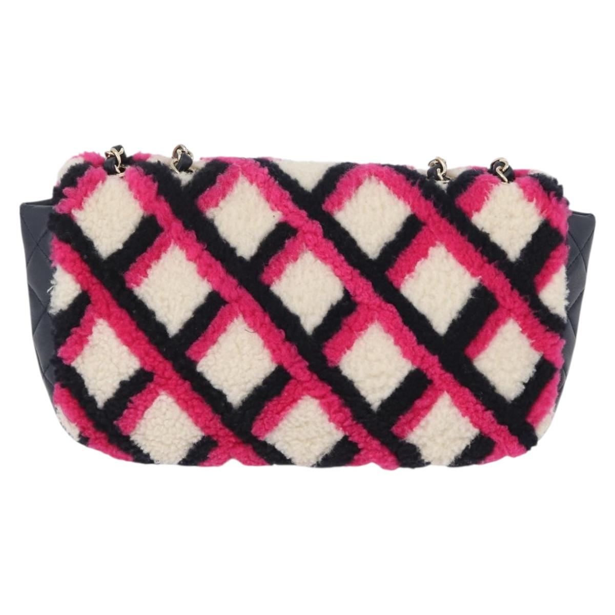 CHANEL Matelasse Chain Shoulder Bag Mouton Black Pink CC Auth 171163SAM