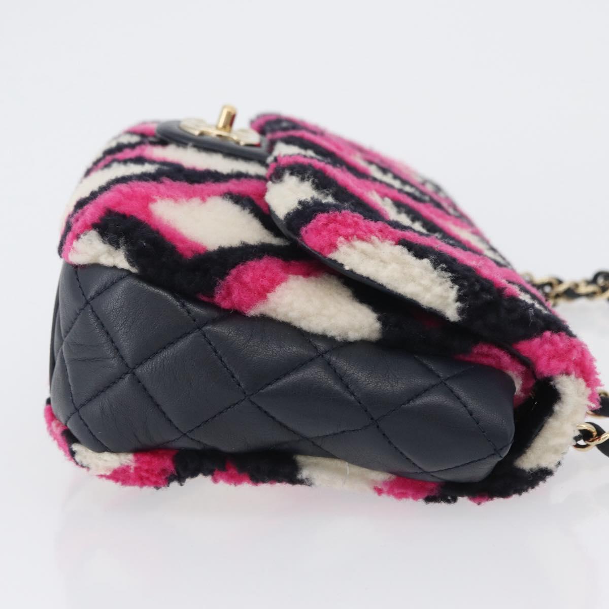 CHANEL Matelasse Chain Shoulder Bag Mouton Black Pink CC Auth 171163SAM