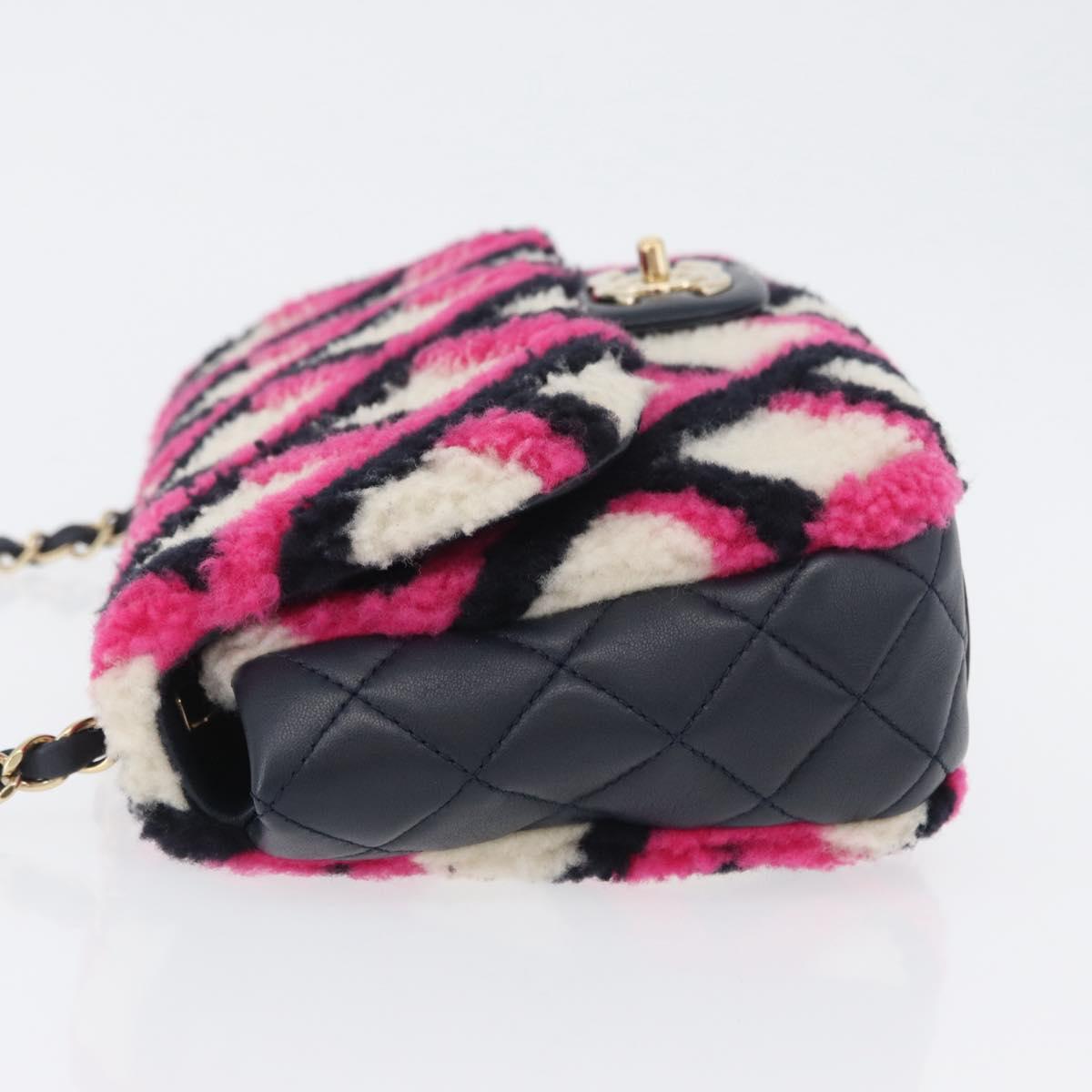 CHANEL Matelasse Chain Shoulder Bag Mouton Black Pink CC Auth 171163SAM