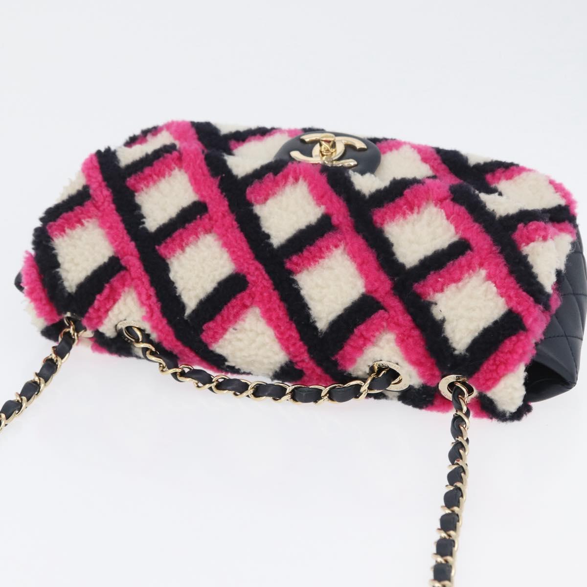 CHANEL Matelasse Chain Shoulder Bag Mouton Black Pink CC Auth 171163SAM