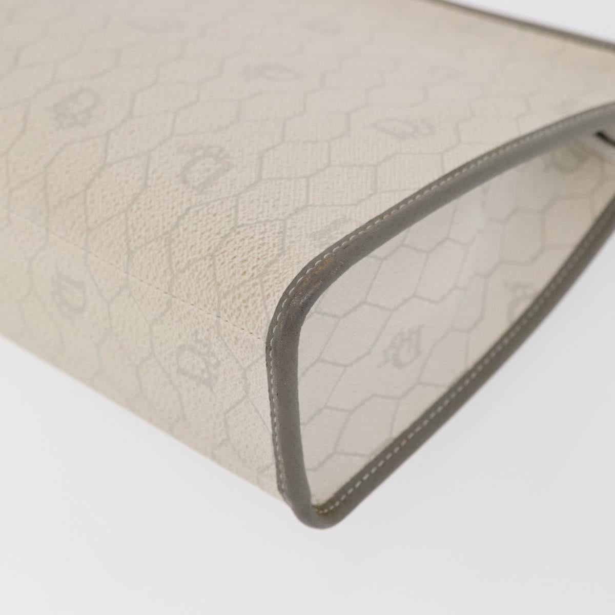 Christian Dior Honeycomb Canvas Clutch Bag PVC Leather White Gold Auth 171167