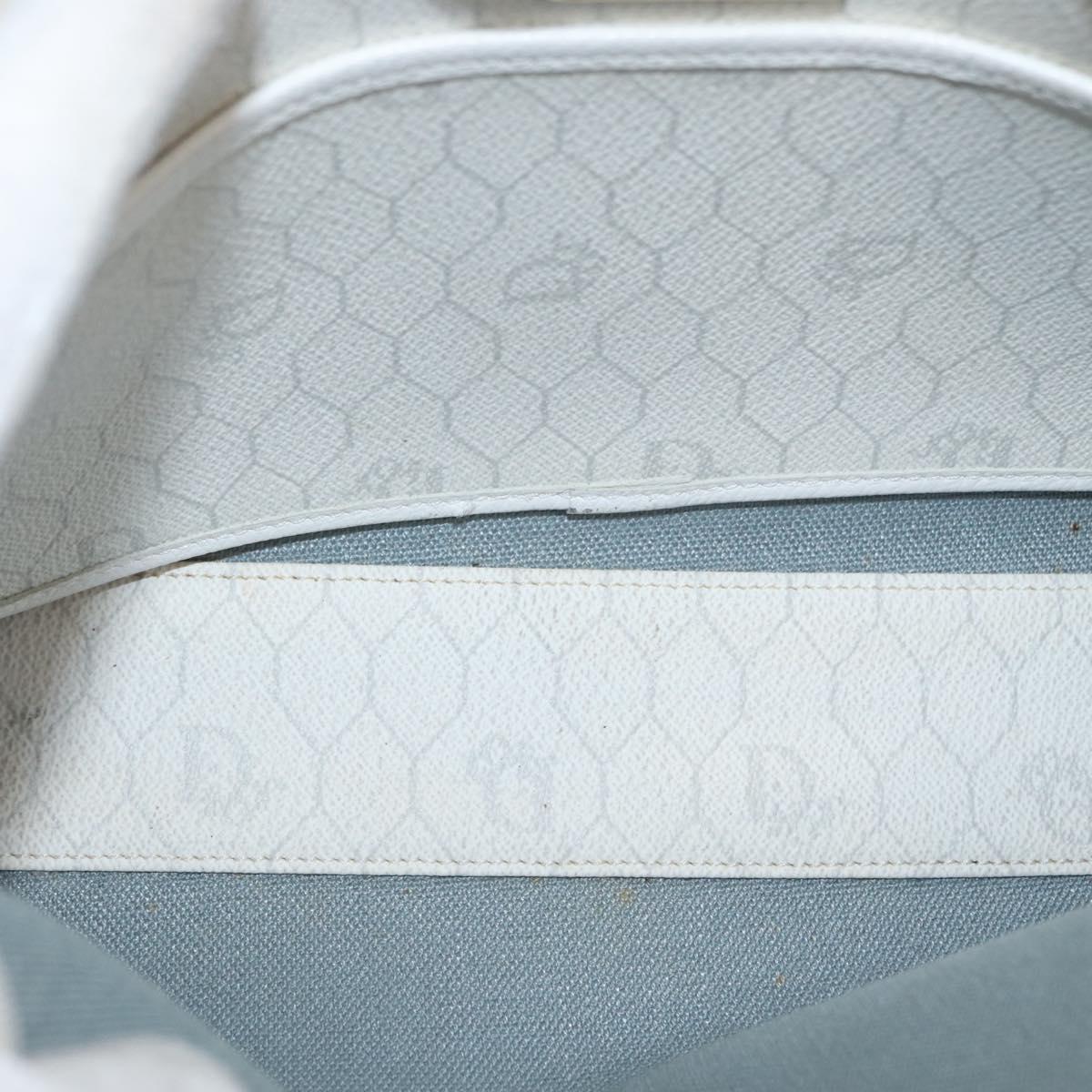 Christian Dior Honeycomb Canvas Clutch Bag PVC Leather White Gold Auth 171167