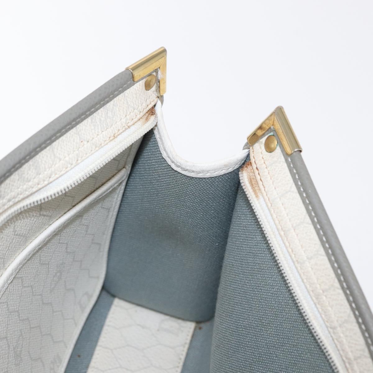 Christian Dior Honeycomb Canvas Clutch Bag PVC Leather White Gold Auth 171167