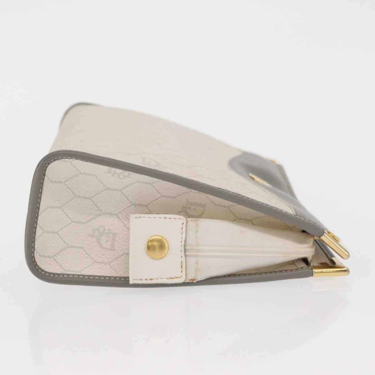 Christian Dior Honeycomb Canvas Clutch Bag PVC Leather White Gold Auth 171167