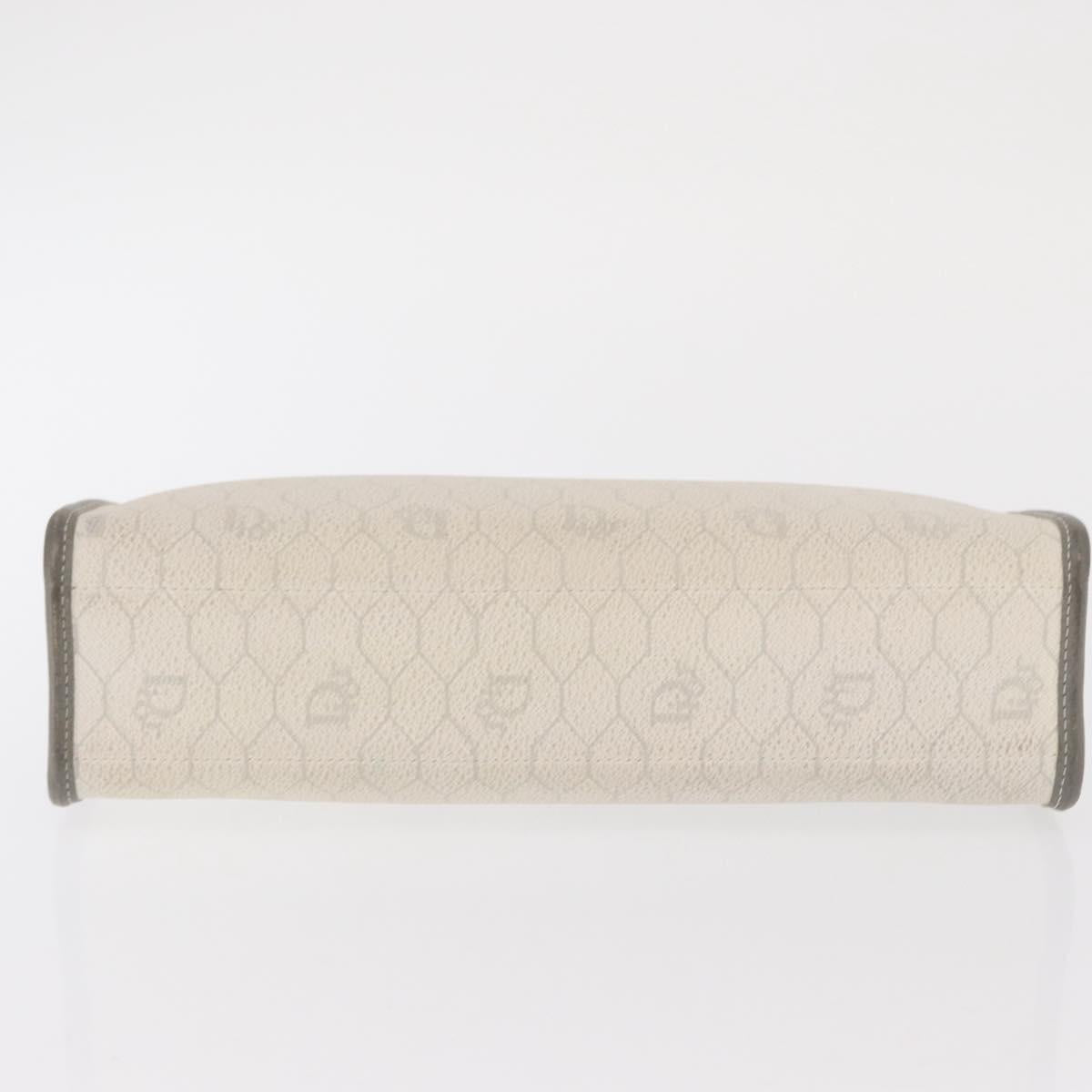 Christian Dior Honeycomb Canvas Clutch Bag PVC Leather White Gold Auth 171167