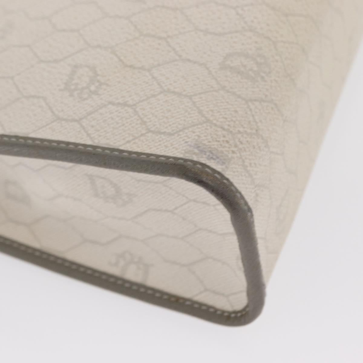 Christian Dior Honeycomb Canvas Clutch Bag PVC Leather White Gold Auth 171167