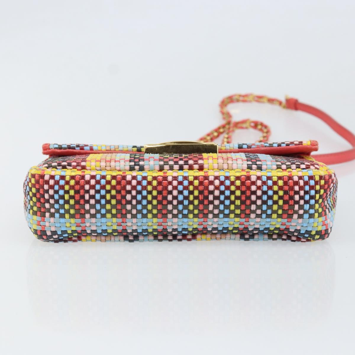 FENDI Chain Mini Bee Baguette Shoulder Bag Leather Multicolor Gold Auth 171168SAM