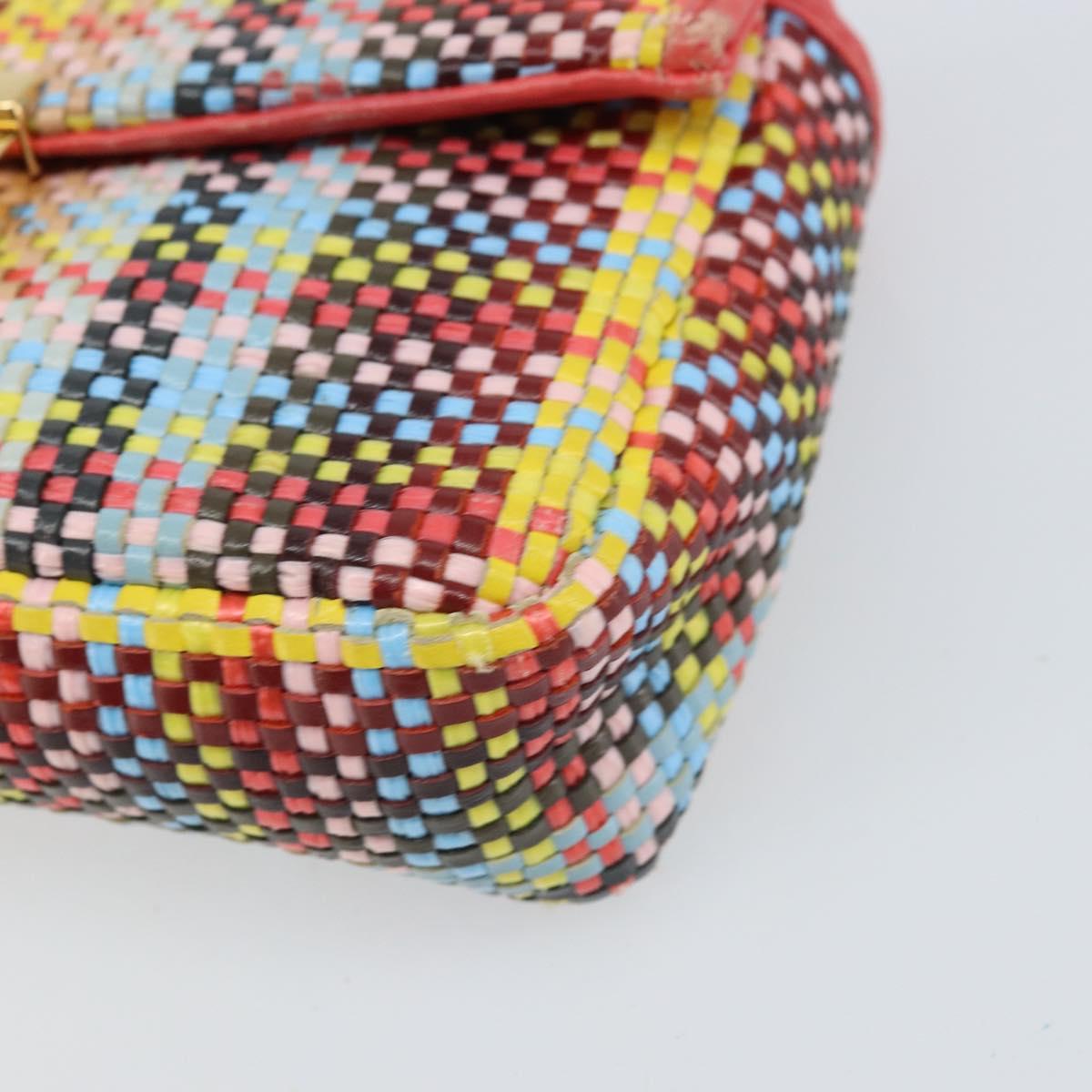 FENDI Chain Mini Bee Baguette Shoulder Bag Leather Multicolor Gold Auth 171168SAM