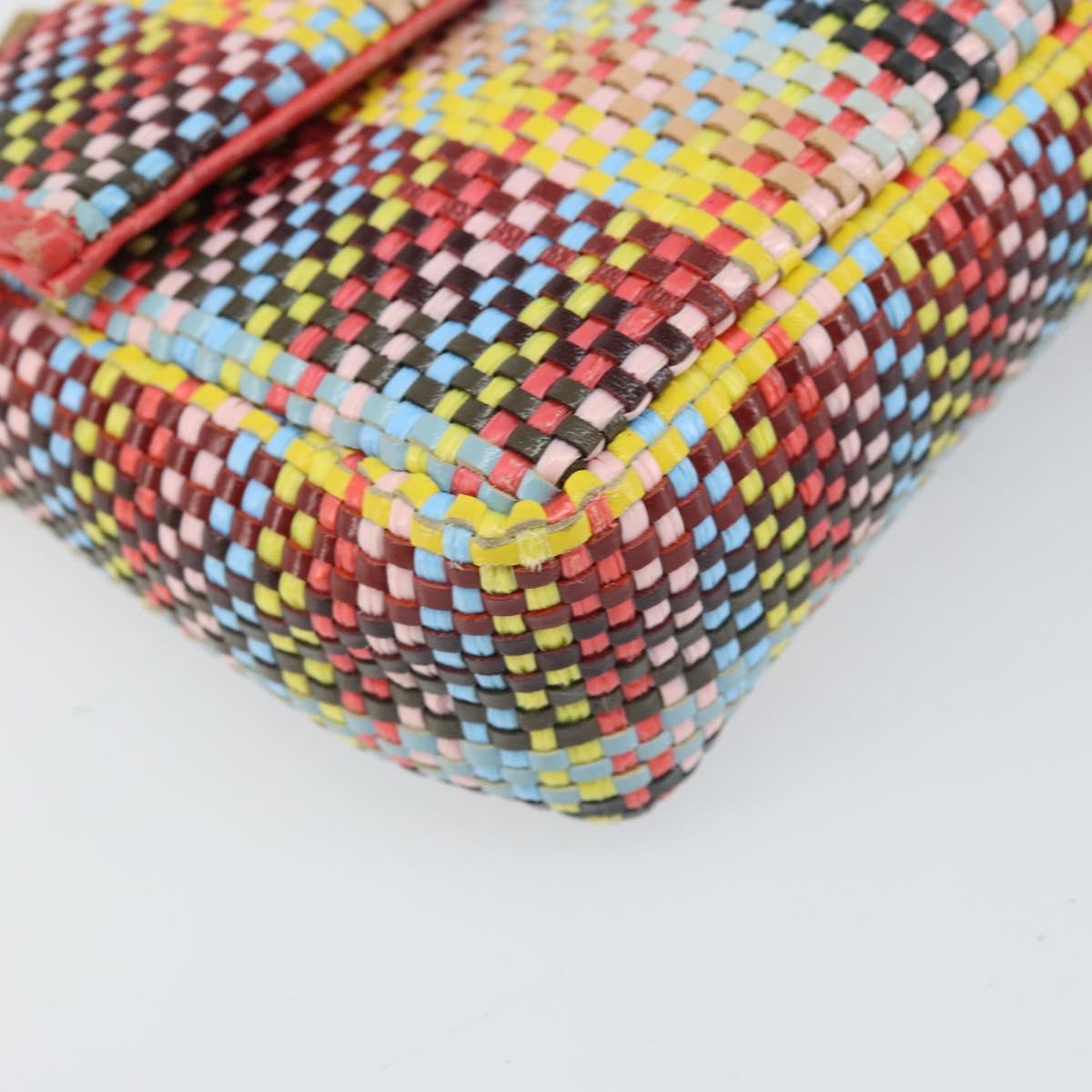 FENDI Chain Mini Bee Baguette Shoulder Bag Leather Multicolor Gold Auth 171168SAM