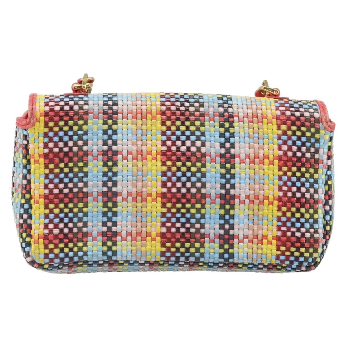 FENDI Chain Mini Bee Baguette Shoulder Bag Leather Multicolor Gold Auth 171168SAM