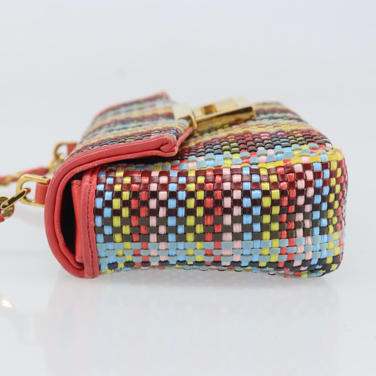 FENDI Chain Mini Bee Baguette Shoulder Bag Leather Multicolor Gold Auth 171168SAM