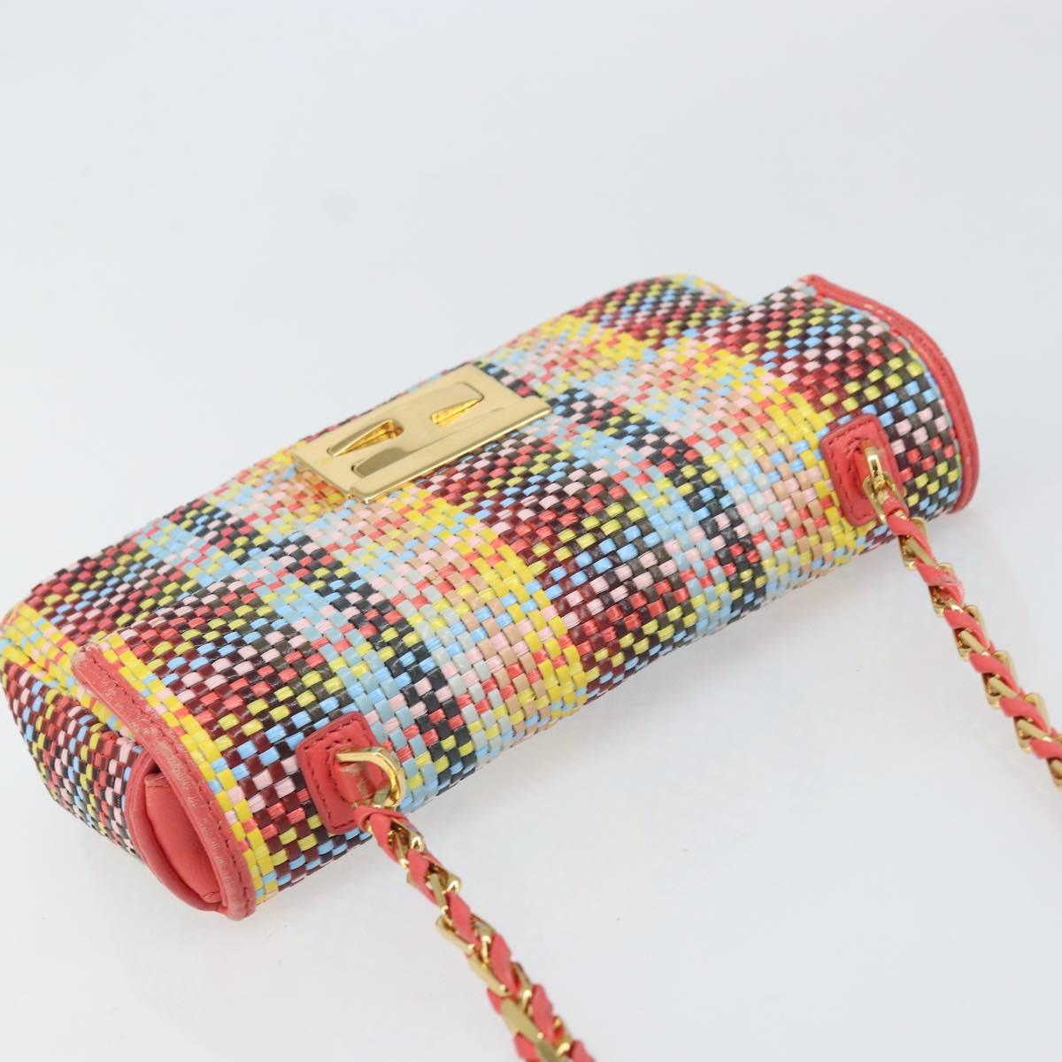 FENDI Chain Mini Bee Baguette Shoulder Bag Leather Multicolor Gold Auth 171168SAM