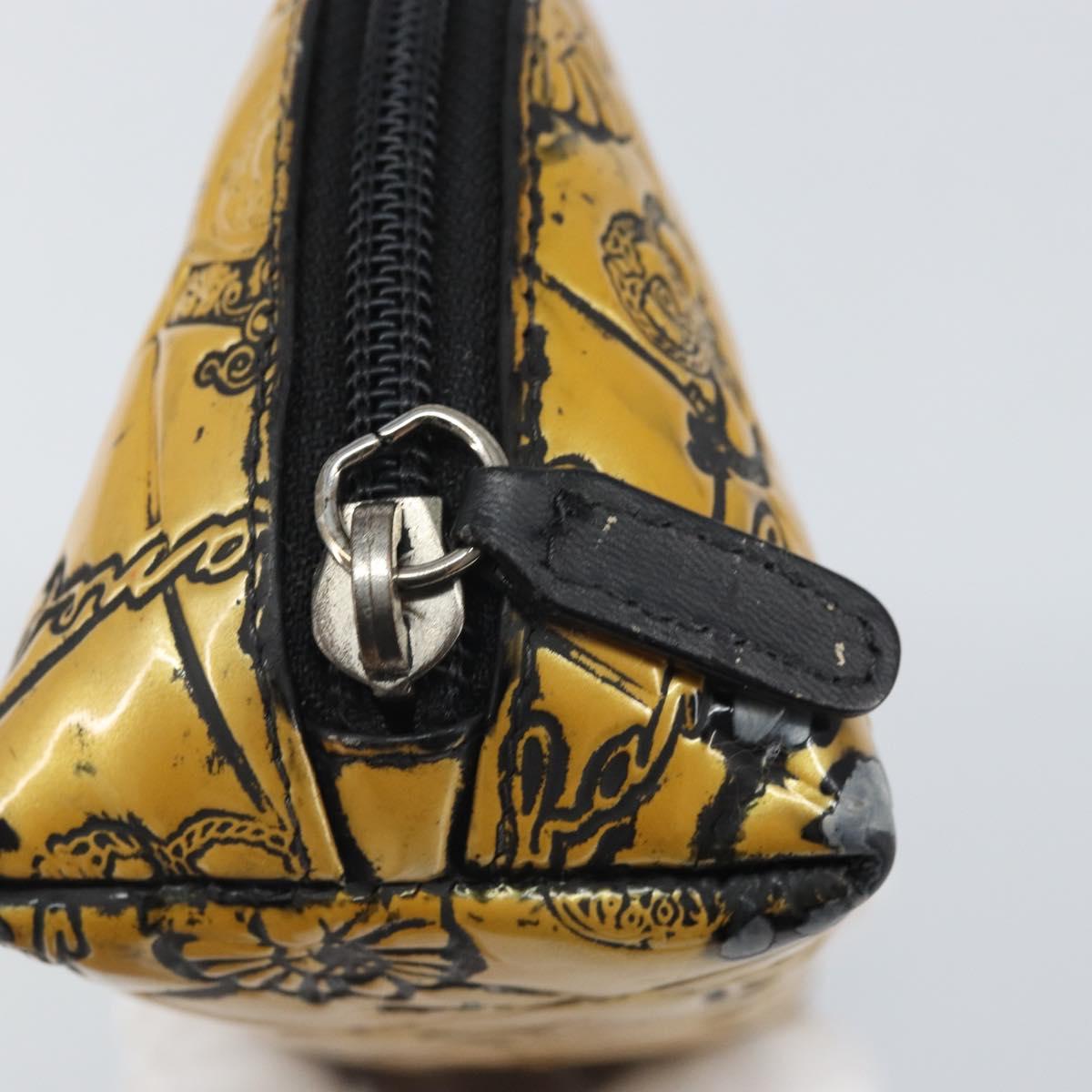 CHANEL Pouch Patent leather Black Gold Silver CC Auth 171183