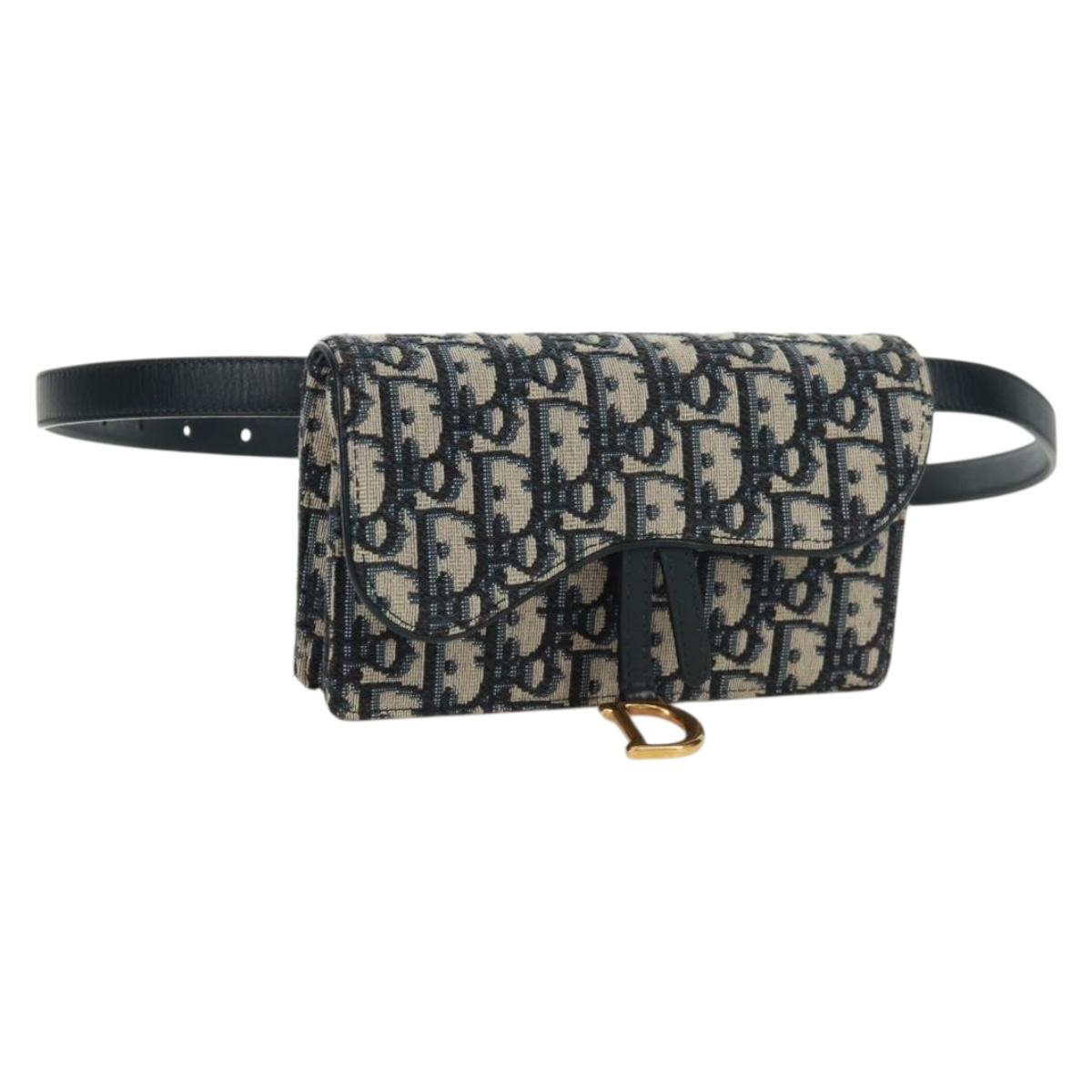 Christian Dior Trotter Canvas Saddle Waist bag Navy Gold Auth 171184M